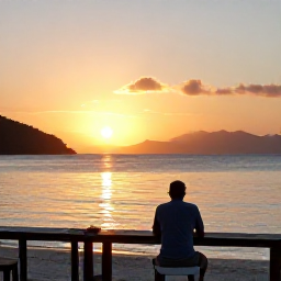 Caribbean Holidays, March Solo Holidays, A peaceful sunset view over the British Virgin Islands, with a solo traveller seated at a beach bar overlooking calm Caribbean water