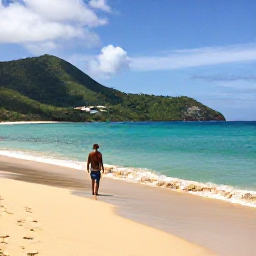 Caribbean Holidays, March Solo Holidays, A solo traveller enjoying a quiet golden beach on Saint Vincent, with turquoise sea, green hills and gentle sunshine