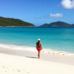 Caribbean Holidays, March Solo Holidays, A solo traveller enjoying a sunny morning on a quiet white-sand beach in the British Virgin Islands, with turquoise water and green hills in the background