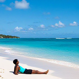 Caribbean Holidays, March Solo Holidays, A solo traveller relaxing on a quiet white-sand beach in St Thomas, United States Virgin Islands, bright March sunshine and calm turquoise sea