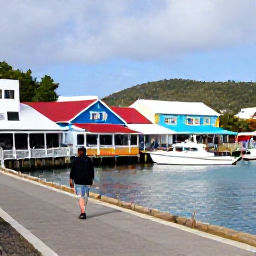 Caribbean Holidays, March Solo Holidays, A solo visitor walking along the waterfront in Road Town, British Virgin Islands, browsing colourful buildings, local shops and harbour boats
