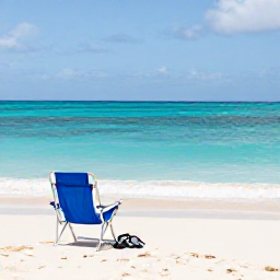 Caribbean Holidays, March Solo Holidays, Calm turquoise Caribbean sea and quiet sandy cove on Saint Martin, with a single beach chair and snorkelling gear