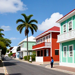 Caribbean Holidays, March Solo Holidays, Colourful Basseterre street scene in Saint Kitts during March, with historic buildings, palm trees and a solo visitor exploring