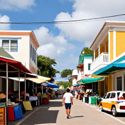 Caribbean Holidays, March Solo Holidays, Colourful Caribbean town with solo traveller exploring local streets, market stalls and historic buildings
