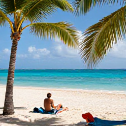 Caribbean Holidays, March Solo Holidays, Solo traveller relaxing on a quiet Caribbean beach in warm March sunshine, turquoise sea and palm trees