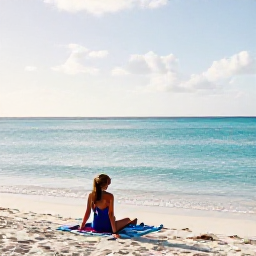 Caribbean Holidays, March Solo Holidays, Solo traveller relaxing on a quiet white-sand beach in Antigua, turquoise Caribbean water, gentle morning sunlight