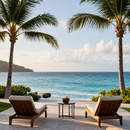 Caribbean Holidays, March Spa Breaks, A calm luxury spa overlooking the turquoise sea on Tortola in the British Virgin Islands, with palm trees and soft morning light