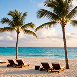Caribbean Holidays, March Spa Breaks, A tranquil luxury spa beside a turquoise beach in Providenciales, Turks and Caicos, with loungers, palm trees and gentle morning sunlight