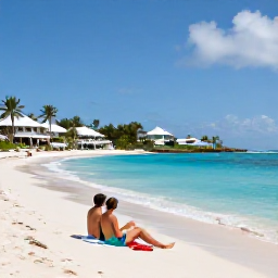 Caribbean Holidays, March Spa Breaks, Couple relaxing on a quiet white-sand beach near a luxury resort in Saint Barth&eacute;lemy