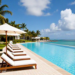 Caribbean Holidays, March Spa Breaks, Elegant Caribbean resort spa with infinity pool, white loungers and tropical landscaping