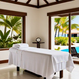 Caribbean Holidays, March Spa Breaks, Elegant Saint Barth&eacute;lemy spa treatment room with natural light, white linens and tropical greenery