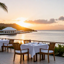 Caribbean Holidays, March Spa Breaks, Sunset dining terrace overlooking Gustavia harbour on Saint Barth&eacute;lemy