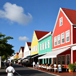 Caribbean Holidays, March Walking Holidays, A historic Caribbean town street in Marigot, Saint Martin, with colourful buildings, caf&eacute;s and people walking in the sunshine