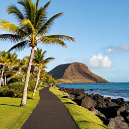 Caribbean Holidays, March Walking Holidays, A peaceful coastal walking path on Nevis with palm trees, volcanic hills and turquoise Caribbean water under a clear sky