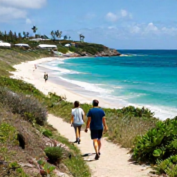 Caribbean Holidays, March Walking Holidays, A scenic coastal walking trail on Saint Martin with turquoise sea, warm sunshine and walkers exploring the shoreline