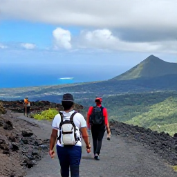 Caribbean Holidays, March Walking Holidays, Walkers following the La Soufriere trail on Saint Vincent, with rugged volcanic terrain, cloud forest and expansive Caribbean views