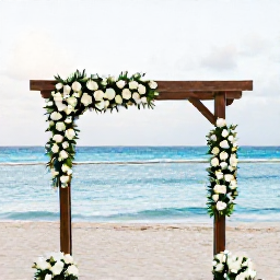 Caribbean Holidays, March Weddings, A Cuban wedding ceremony beneath a simple gazebo beside a calm tropical beach, decorated with white flowers