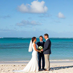 Caribbean Holidays, March Weddings, A happy couple exchanging wedding vows beside a calm turquoise sea on a sunny Saint Martin beach in March