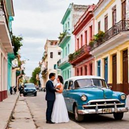 Caribbean Holidays, March Weddings, Newlywed couple exploring colourful colonial streets and classic American cars in Havana, Cuba