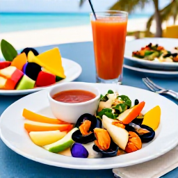 Caribbean Holidays, March Wellness, A colourful healthy lunch with fresh seafood, tropical fruit and salad at a relaxed seaside restaurant in Turks and Caicos