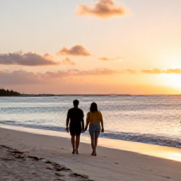 Caribbean Holidays, March Wellness, A couple walking quietly along Grace Bay beach at sunset in Turks and Caicos, with calm water and warm golden light