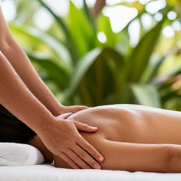 Caribbean Holidays, March Wellness, Person receiving a relaxing massage in an airy Caribbean spa beside tropical greenery, calm natural colours and soft daylight