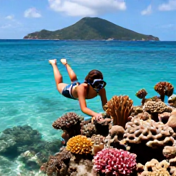 Caribbean Holidays, March Wellness, Snorkeller exploring colourful coral and tropical fish in clear shallow water near a beach in the United States Virgin Islands