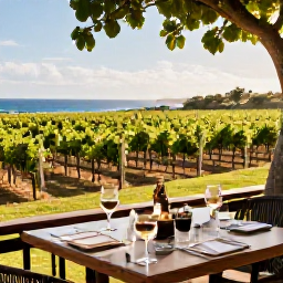 Caribbean Holidays, March Wine Holidays, A sunlit vineyard and tasting terrace in the Caribbean during March, with rows of vines, sea views and a relaxed holiday atmosphere