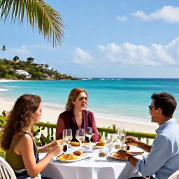 Caribbean Holidays, March Wine Tasting, Elegant outdoor wine tasting beside a Caribbean beach in Saint Thomas, United States Virgin Islands, March sunshine and sea views
