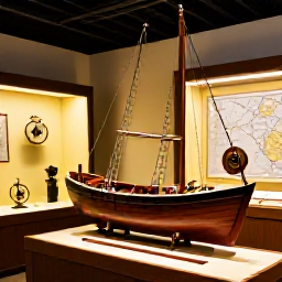 Caribbean Holidays, Maritime Museums, Interior of a Caribbean maritime museum with wooden ship models, antique navigation instruments, maps and softly lit exhibition cases