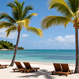 Caribbean Holidays, Martinique Adults Only, A peaceful adults-only beachfront resort in Martinique in January, with loungers, palm trees and calm turquoise sea