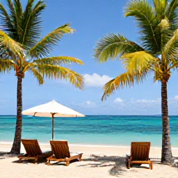 Caribbean Holidays, Martinique Adults Only, A peaceful adults-only resort beside a turquoise Caribbean beach in Martinique, with sun loungers, palm trees and a relaxed atmosphere