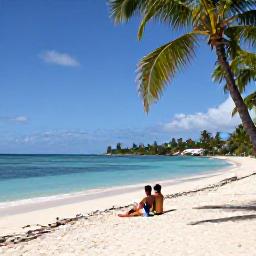 Caribbean Holidays, Martinique Adults Only, Couple enjoying a quiet white-sand beach with turquoise water and palm trees in Martinique