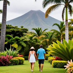 Caribbean Holidays, Martinique Adults Only, Couple walking through a lush tropical garden near Mount Pel&eacute;e in Martinique