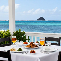 Caribbean Holidays, Martinique Adults Only, Elegant Martinique restaurant terrace serving Creole and French food beside the sea