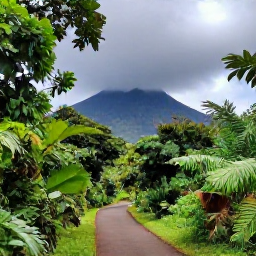 Caribbean Holidays, Martinique Adults Only May, Lush Martinique rainforest and Mount Pel&eacute;e viewed from a scenic path in May, with dramatic clouds and tropical foliage