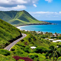 Caribbean Holidays, Martinique Adults Only, Scenic Martinique coastal road winding past green hills, volcanic forest and a bright blue Caribbean bay