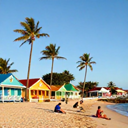 Caribbean Holidays, Martinique Adventure, A lively Martinique beach with palm trees, colourful Creole buildings and visitors enjoying a warm August afternoon