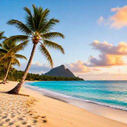 Caribbean Holidays, Martinique Adventure, A quiet Martinique beach with palm trees, turquoise sea and golden sand at sunset