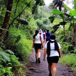 Caribbean Holidays, Martinique Adventure, Guided group hiking through dense green rainforest on a Martinique mountain trail after a light tropical shower