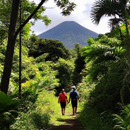 Caribbean Holidays, Martinique Adventure, Hikers walking through lush rainforest towards Mount Pel&eacute;e in Martinique, soft April sunshine, natural Caribbean landscape