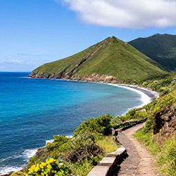 Caribbean Holidays, Martinique Adventure Holidays, A rugged Martinique coastline with turquoise sea, green hills and a small hiking trail near the shore