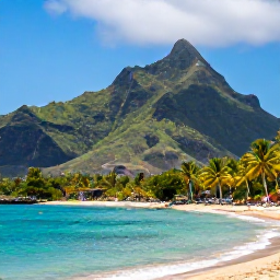 Caribbean Holidays, Martinique Adventure Holidays, A sunny February beach and mountain landscape in Martinique, with turquoise sea, palm trees and lush volcanic hills