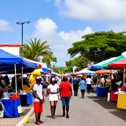 Caribbean Holidays, Martinique Adventure Holidays, Visitors exploring a colourful Martinique market and Carnival street scene in Fort-de-France