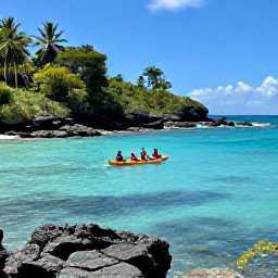 Caribbean Holidays, Martinique Adventure, Kayakers exploring the clear turquoise water and rocky coastline near Les Anses-d'Arlet, Martinique