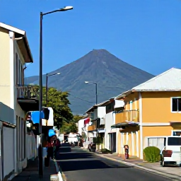 Caribbean Holidays, Martinique Adventure, Visitors exploring the colourful streets and historic waterfront of Fort-de-France, Martinique, with Mount Pel&eacute;e in the distance