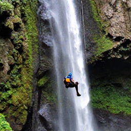 Caribbean Holidays, Martinique Adventures, Visitors canyoning beneath a waterfall in the green interior of Martinique