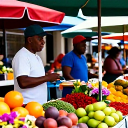 Caribbean Holidays, Martinique April Holidays, A colourful Martinique market street in April with tropical fruit, spices, flowers and friendly local traders