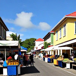 Caribbean Holidays, Martinique April Holidays, Colourful Fort-de-France street scene in Martinique with market stalls, local food and colonial buildings