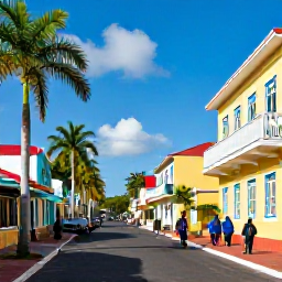 Caribbean Holidays, Martinique April Holidays, Colourful Martinique street scene in April with tropical sunshine, local people and French-Caribbean architecture